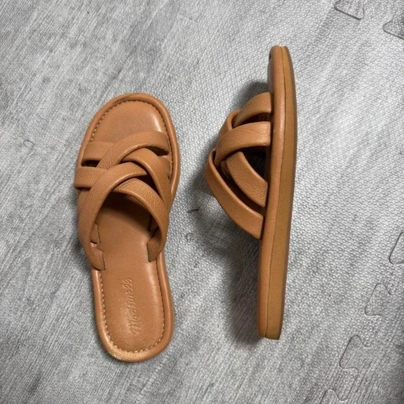 Madewell Leather Criss Cross Slide Sandals Women's 8.5 Color Tan - Picture 2 of 8
